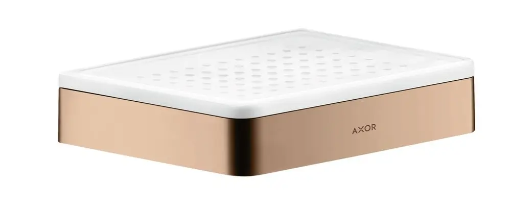 Seifenschale mit transparentem oberen Teil und polierter roter Goldfarbe an den Seiten. Das Produkt ist von der Marke AXOR.